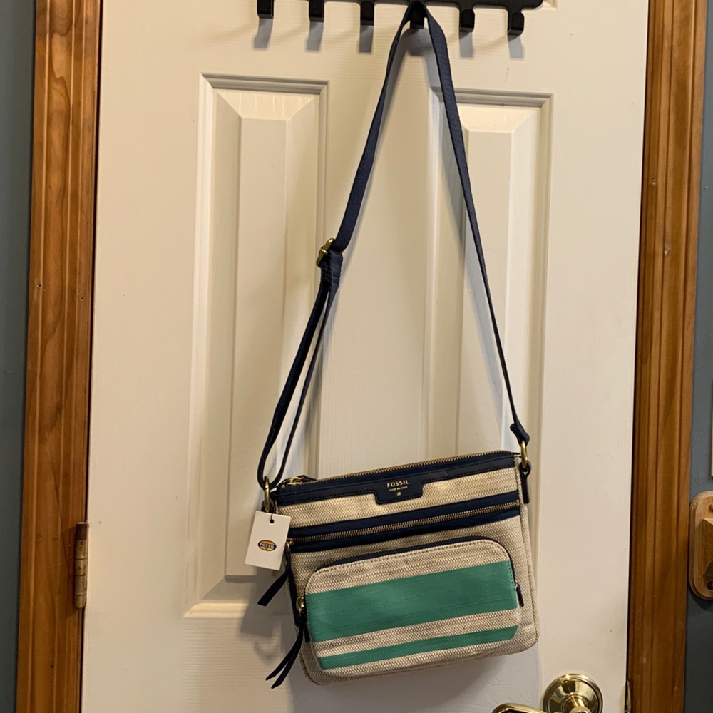 Fossil Crossbody Bag - Cream and Teal